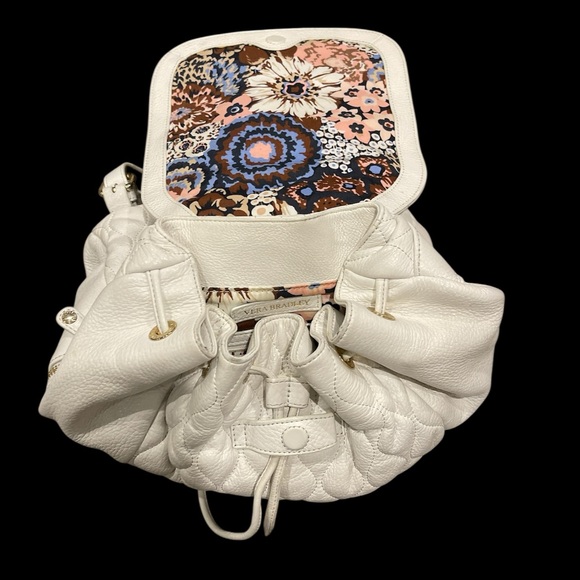 Vera Bradley Amy Soft Medium Quilted White Leather Backpack - Picture 8 of 14
